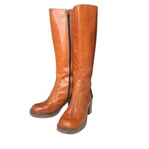 Vintage 70s/ 60s Genuine Leather Chunky GoGo Mod Glam Knee HIgh Boots